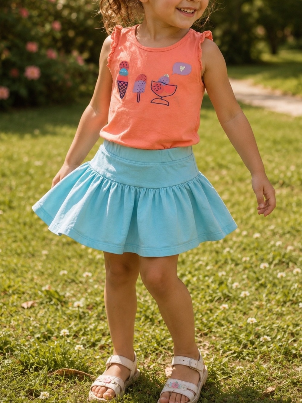 Pekkle Ice Cream Tank & Children’s Place Blue Skort Girls Size 4